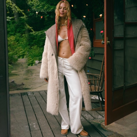 reversible vegan suede shearling long coat - Picture 8 of 13